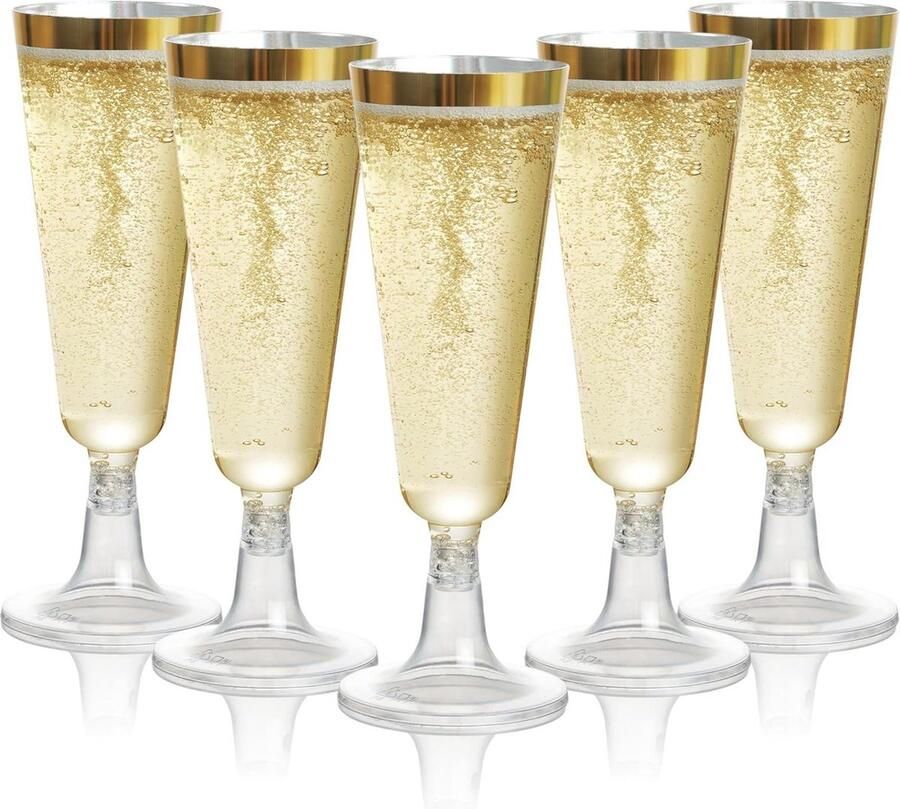 48 Plastic Champagneglazen Gouden Rand 150ml Herbruikbaar Champagne Glazen Bruiloften Verjaardagen Kerstmis Feesten Elegante Plastic Glazen Cocktails Dessert