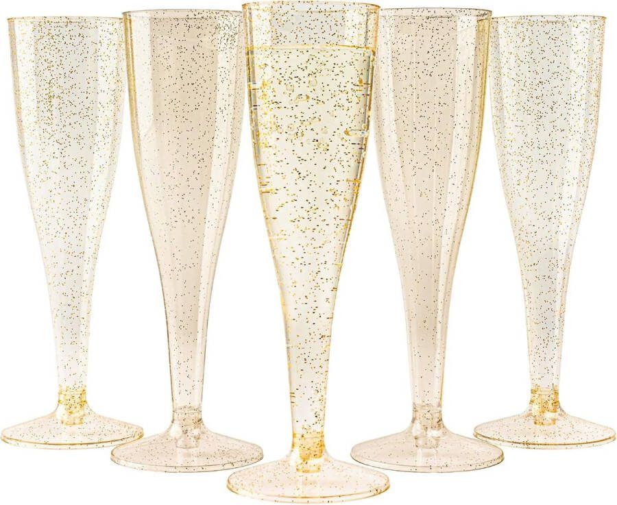 48 Plastic Champagneglazen met Gouden Glitter 133ml Herbruikbare Champagne Glazen voor Bruiloften Verjaardagen Kerstmis & Feesten Elegante Plastic Glazen voor Cocktails Dessert