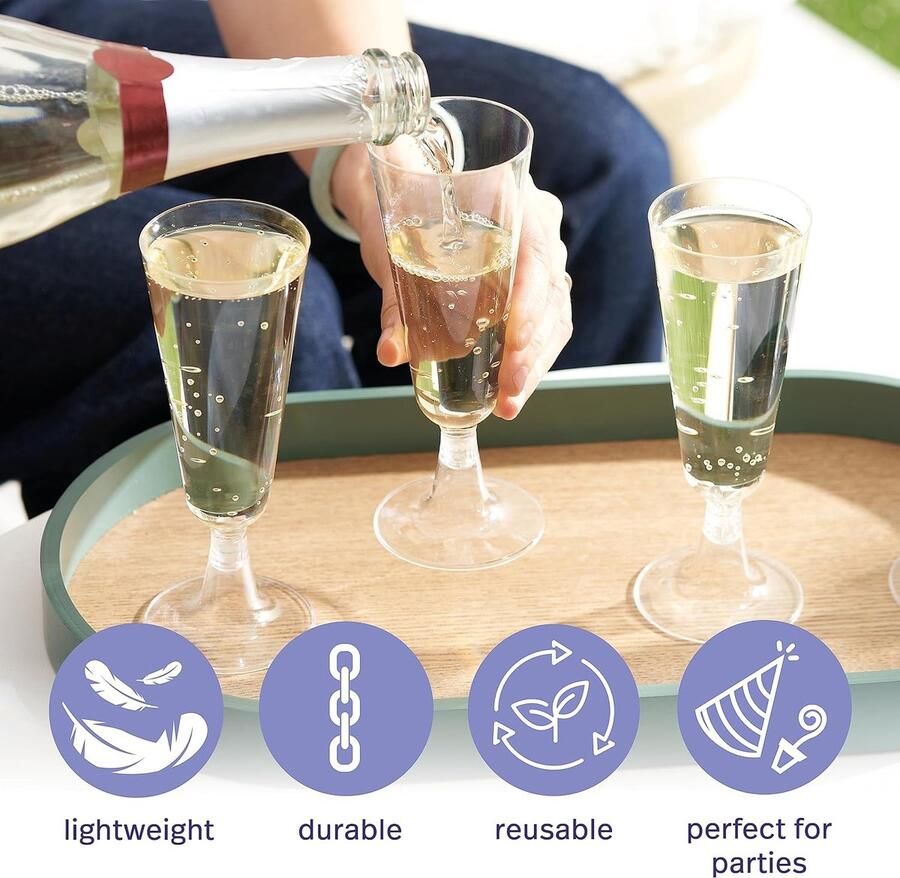 48 Plastic Champagneglazen voor Bruiloften Verjaardagen Kerst & Feesten 150ml Herbruikbare Kunststof Champagne Glazen Elegante Plastic Glazen voor Cocktails Dessert