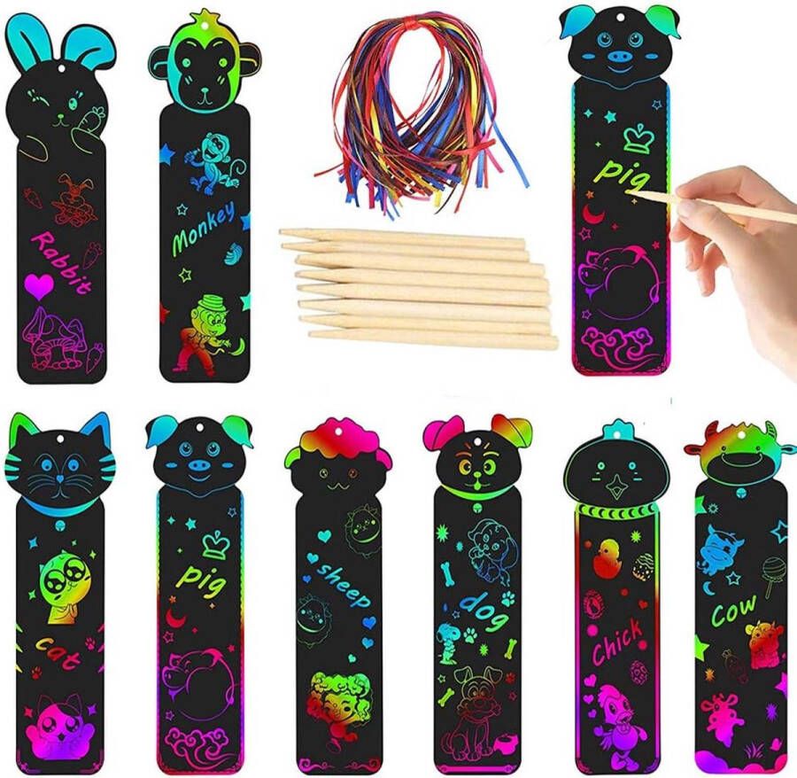 48 stuks Rainbow Bookmarksm Animal Rainbow Bookmarksm met 48 kleurrijke touwen 24 hout Stylus voor Kids Party Favor Craft Supplies Classroom Activiteiten