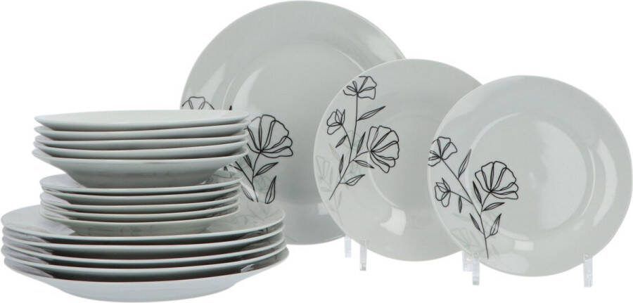 4goodz Azalea Porseleinen Servies set 6-persoons 18-delig Wit Zwart