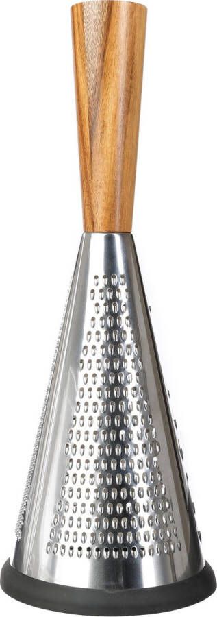4Goodz Tafelrasp met 3 grofheden RVS acacia 13x34 cm Zilver Bruin