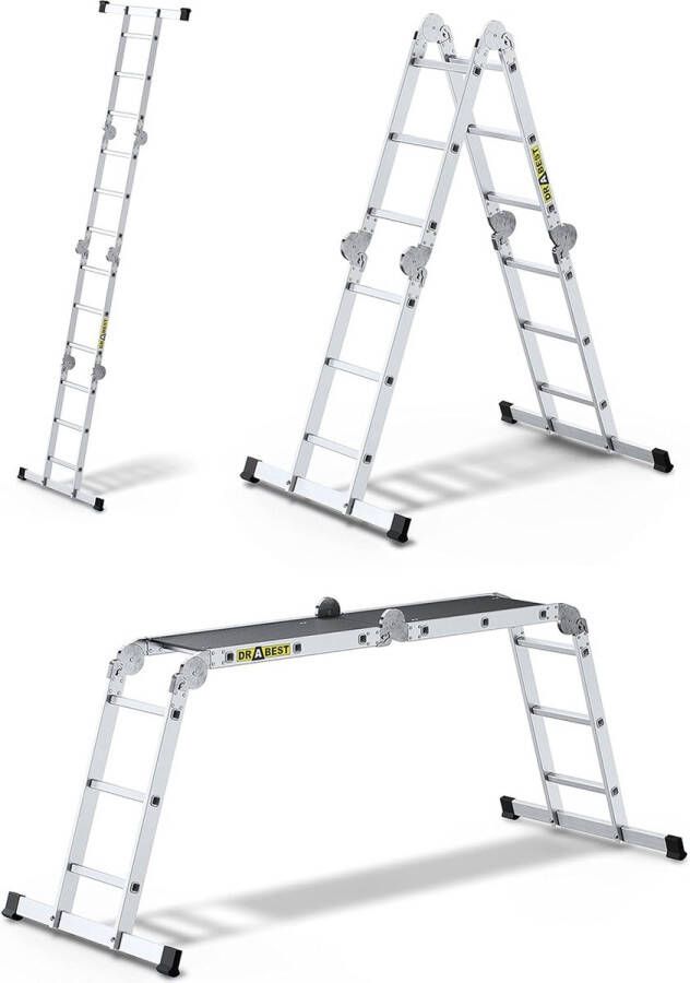 4in1 Aluminium Ladder Trap Schuifladder Steiger met Platform 3 45 m Lang Werkhoogte 4 34 m 4x3 Sporten Belastbaar tot 150 kg Multifunctionele Ladder Verstelbaar 15 1 kg
