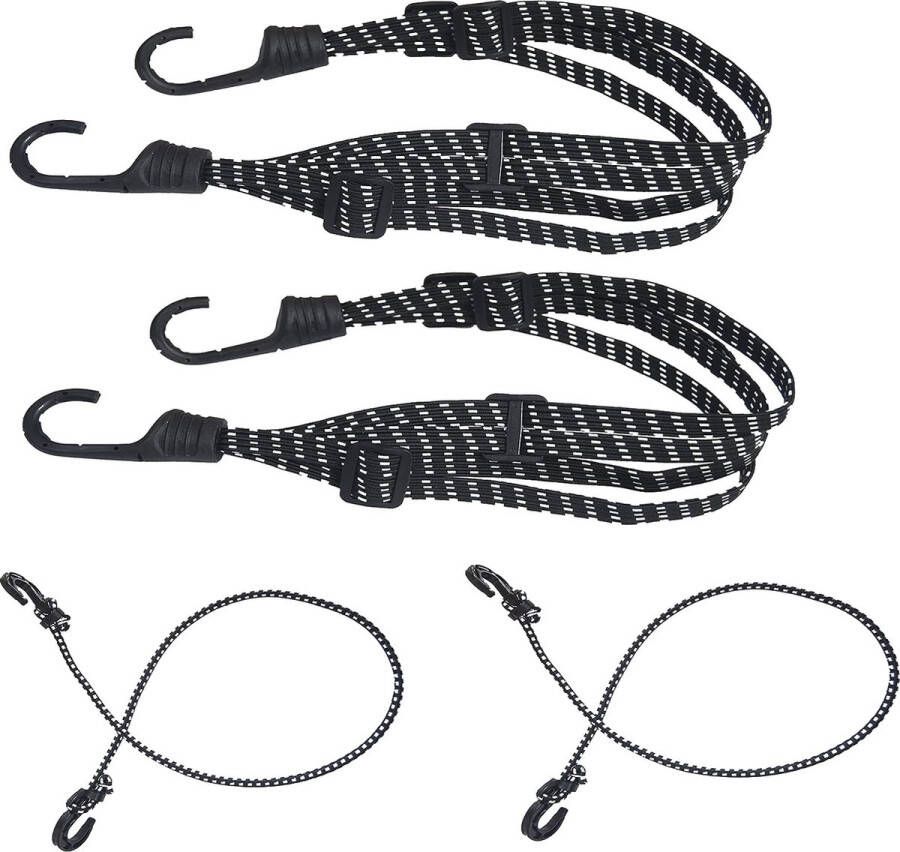 4Sets Bagagespanner met Haken:2Stuks(60cm) Spanbanden met 4 Schuifgespen Bagagedrager Spanriem voor Motor Fiets ;2Stuks(100cm)Elastische Spantouwen Expander voor Transport Kamperen Vastgebonden-Zebra