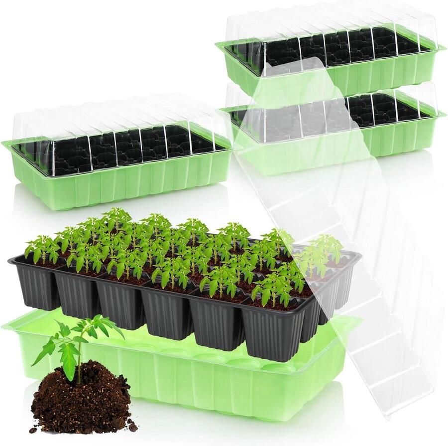 4x binnenkas multipotplaten met deksel kweekpotten 96 planten kweekset bloemen groenten fruit 004 stuks indoor kassen Kweekbak