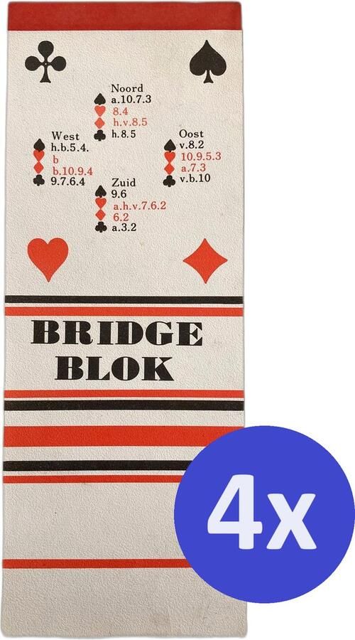 4x Bridge Blok Thuis Scoreblok voor Bridge 25 vel per blok 7 x 19 cm