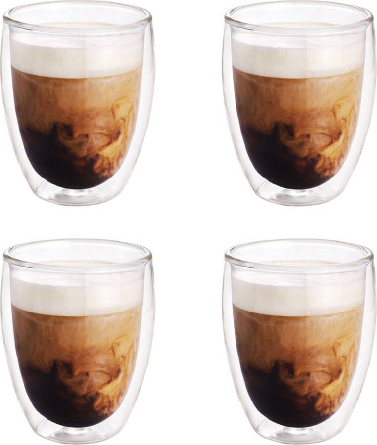 Merkloos Sans marque 4x Dubbelwandige koffiekopjes theeglazen 350 ml Koken en tafelen Barista Koffiekoppen koffiemokken Dubbelwandige glazen