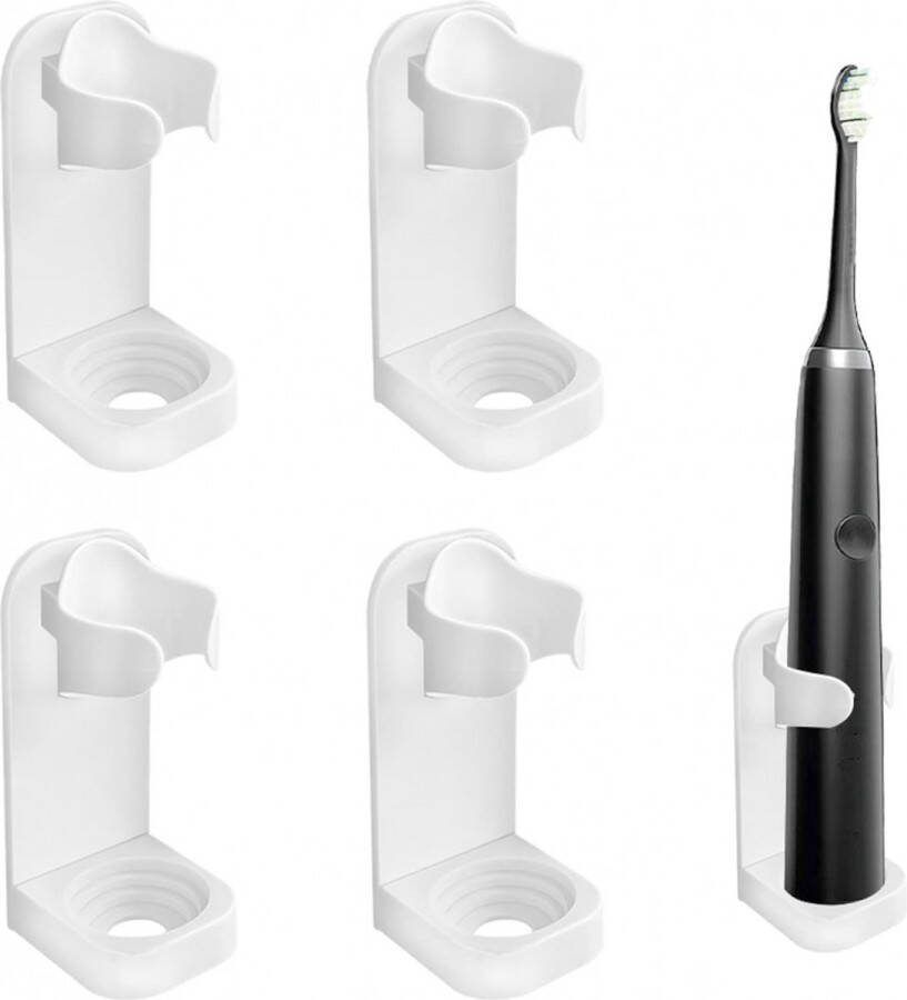 4x Elektrische Tandenborstelhouder Houder Tandenborstel Bpa-Vrij Anti Slip Wandmontage Sterke Hechting Draagbaar Zelfklevend Zonder Boren Wit Geschikt Voor Oral B Toothbrush Universeel