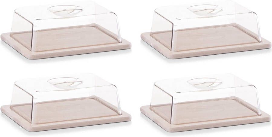 4x Kaas snijplanken serveerplanken opbergdozen rechthoek met deksel 25 x 20 cm Kaasplanken -Kaas serveren en bewaren