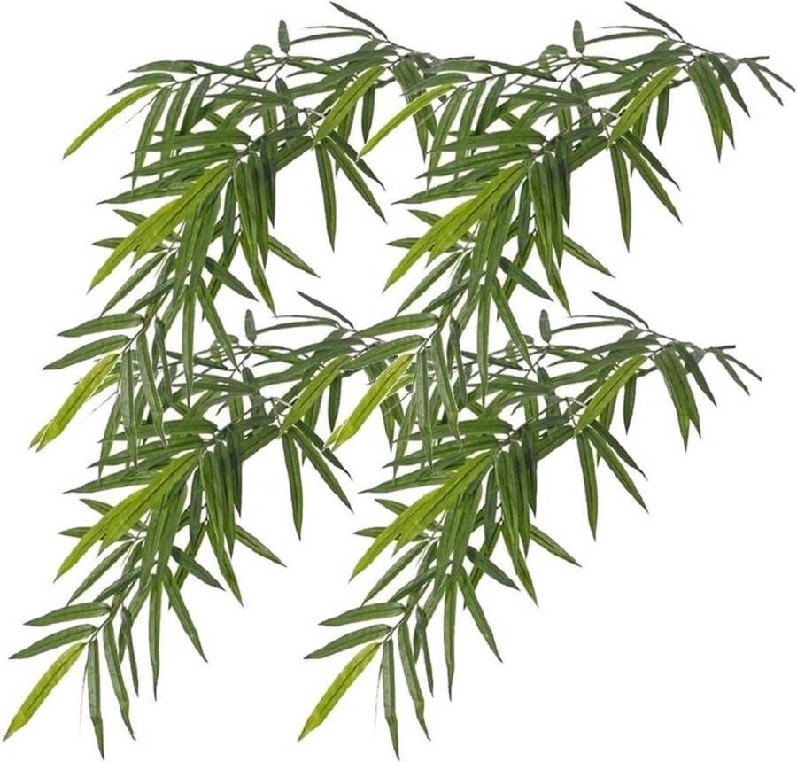 Merkloos Sans marque 4x Kunstplanten groene bamboe hangplant tak 82 cm UV bestendig Bamboetakken Kunsttak voor binnen en buiten