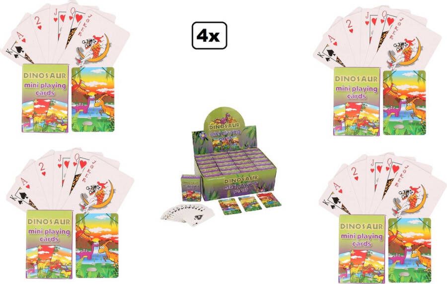 4x Mini speelkaarten set Dinosaurus 6cm x 4cm x 1.5cm Speelkaart spel kaarten dino uitdeel