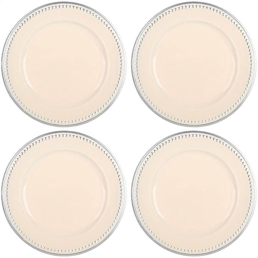4x Onderborden vintage creme wit met motiefrand herbruikbare schotels tafeldecoratie voor bruiloften en andere gelegenheden Ø 33 cm (04 stuks creme wit stippen)