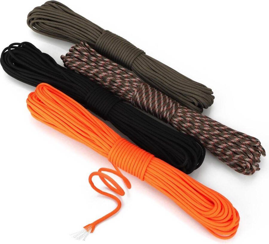 4x paracord koord 4 mm 25 m touw met 7 kernstrengen voor boot camping outdoor nylon touw met 250 kg draagvermogen kleurrijk assortiment