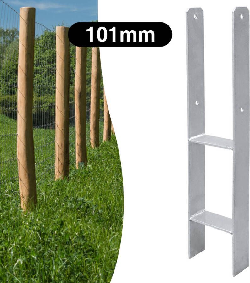 4x Post Support Voetstukken Paalhouder H-paalsteun verzinkt 600MM-paalsteun houtbescherming paalanker 101MM