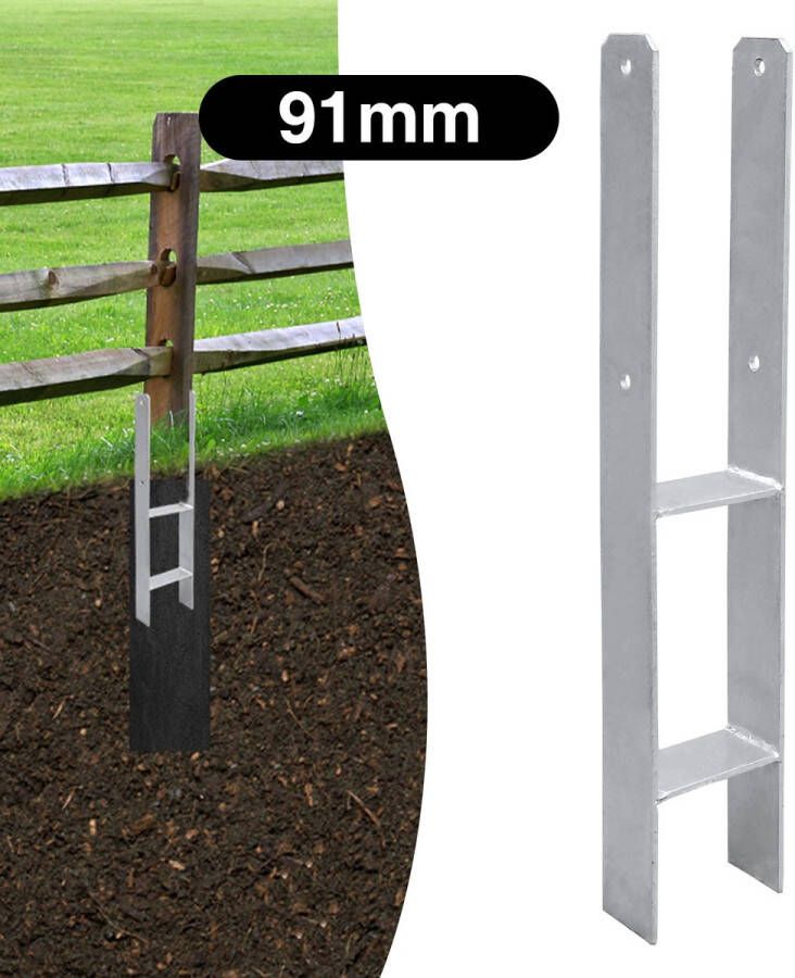 4x Post Support Voetstukken Paalhouder H-paalsteun verzinkt 600MM-paalsteun houtbescherming paalanker 91MM