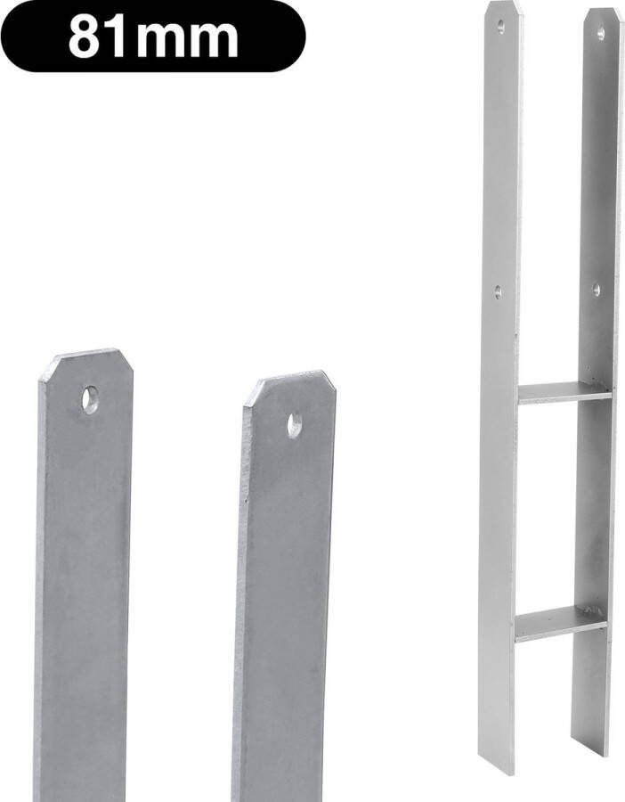 4x Post Support Voetstukken Paalhouder H-paalsteun verzinkt 600MM-paalsteun houtbescherming paalanker 81MM