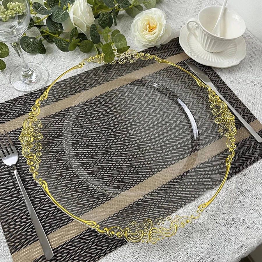 4x Premium Herbruikbare Onderbord Set Transparant met Gouden rand