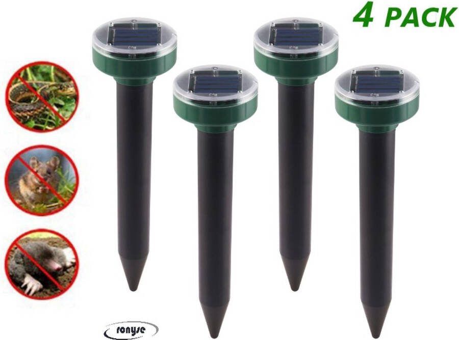 4x Solar Mollenverjager & Muizenverjager Mollenbestrijding Ultrasoon Geluid Op Zonne-Energie Anti Mollen & Muizen Verjager Ongdierte Verjager