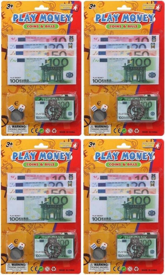 4x Speelgeld setjes euro met geldclip voor kinderen Speelgoed Speelgeld Nepgeld Geld setjes Bank winkeltje spelen