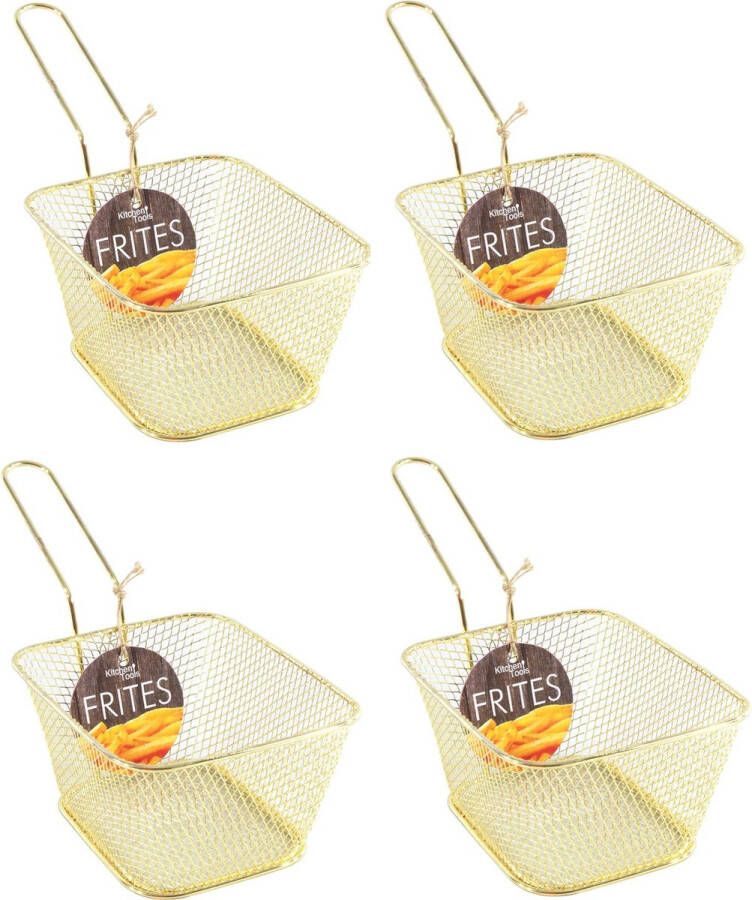 Merkloos Sans marque 4x stuks gouden patat snack serveermandjes frietmandjes 14 cm Tafeldecoratie Patat snack serveren in een mandje