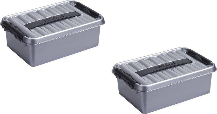 Sunware 4x stuks opberg boxen opbergdozen 12 liter metallic zwart 40 x 30 x 14 cm kunststof Praktische opslagboxen