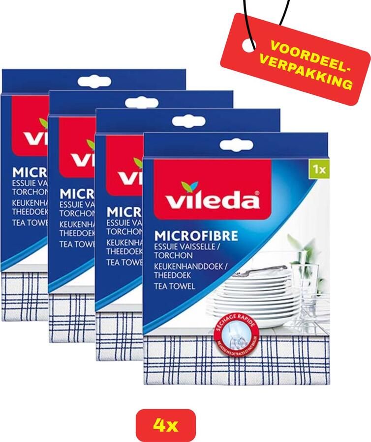 4x Vileda Vaatdoek Microfiber 4x 1 stuk Voordeelverpakking!
