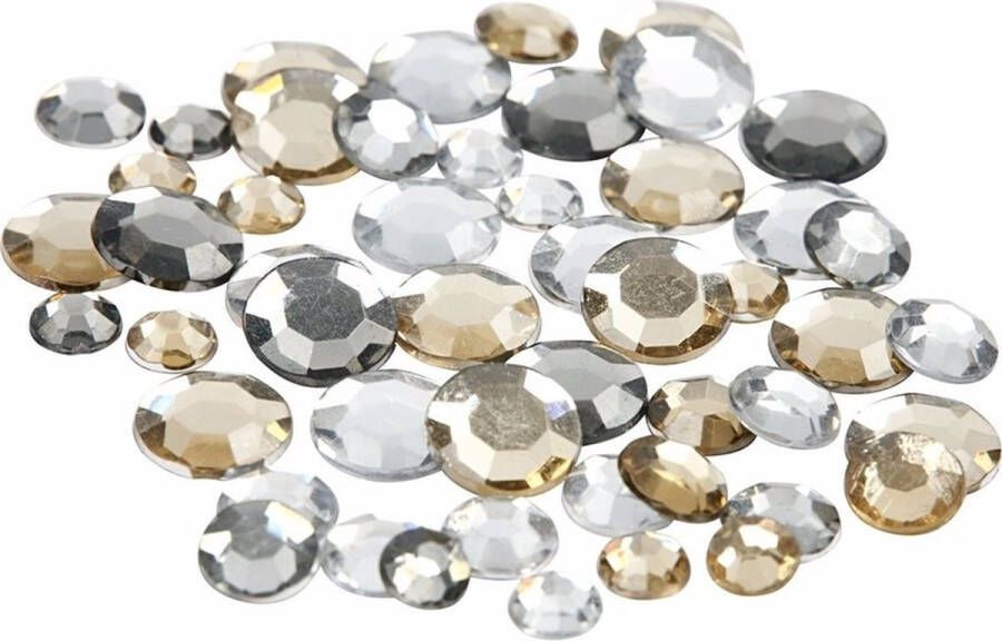 4x Zakjes met ronde strass steentjes zilver mix 360 stuks hobby materiaal knutselen
