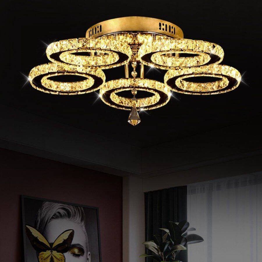 5 Cirkel Chroom Kroonluchter Dimbaar Met APP & Afstandsbediening Woonkamerlamp LED Plafondlamp Plafonniere Crystal LED Lamp