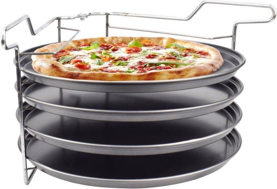 5-delige bakset voor pizza 28 cm pizzaplaat met antiaanbaklaag