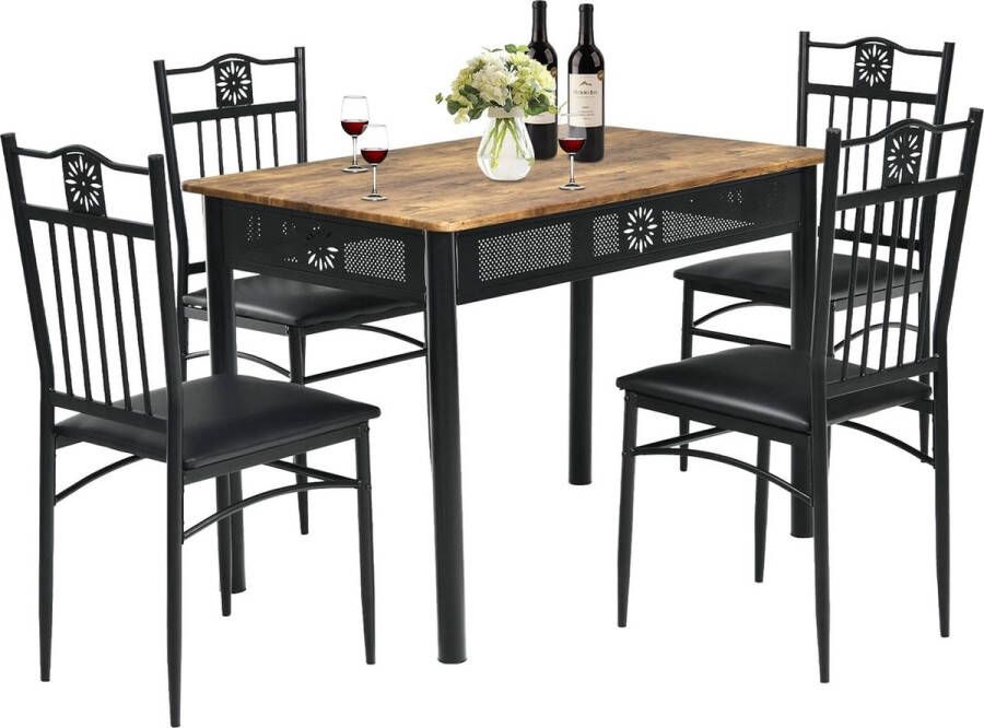 5-delige eettafelset eetgroep met 4 gevoerde stoelen keukentafel bistrotafel eetkamergroep zitgroep 4 personen hout voor keuken eetkamer (zwart)