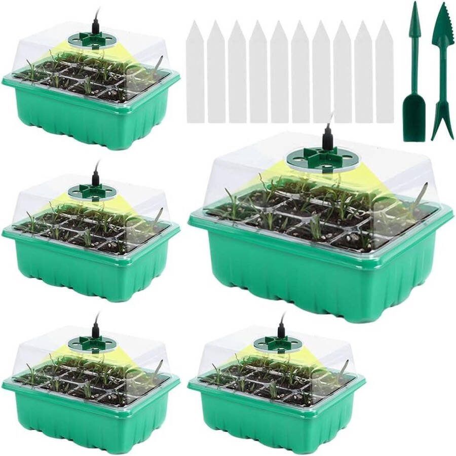 5-delige mini-broeikasset planten zaaibak 60 cellen deksel ventilatie kweekbak binnen Kweekbak