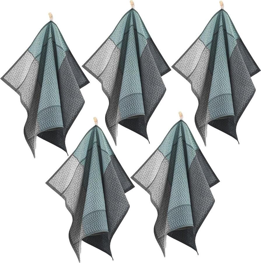 5-delige set klassieke katoenen theedoeken turquoise afdroogdoek keukendoeken collectie PURE