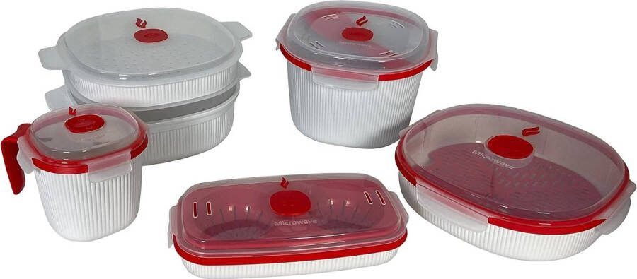 5-delige set magnetronreservoirs stoompan 4 l stoompan 2 l rijstkoker eier- en omeletkoker beker voedselcontainer met deksel voor de magnetron