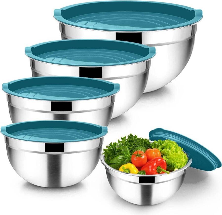 5 delige set roestvrij staal blauwe mengkom met deksel voor keuken stapelbaar en vaatwasserbestendig 45 l 27 l 15 l 12 l 07 l