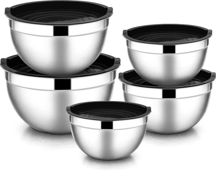 5-delige set roestvrij stalen mengkommen met luchtdicht deksel 45 l 27 l 15 l 12 l 07 l ideaal voor koken bakken opslag stapelbaar en vaatwasmachinebestendig Kommenset