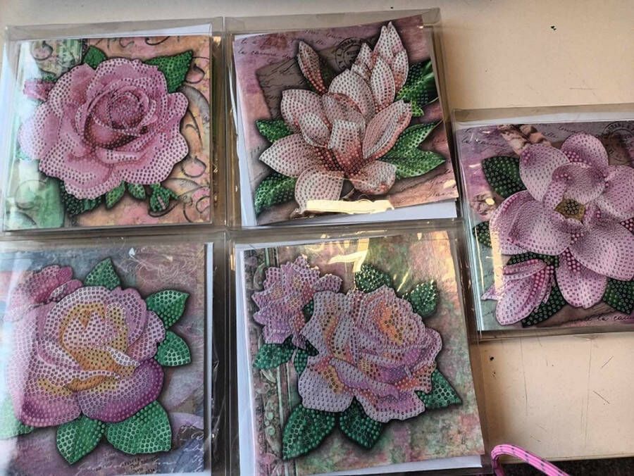 5 Diamond painting bloemen kaarten wenskaarten voor een gedeelte te painten 5 stuks