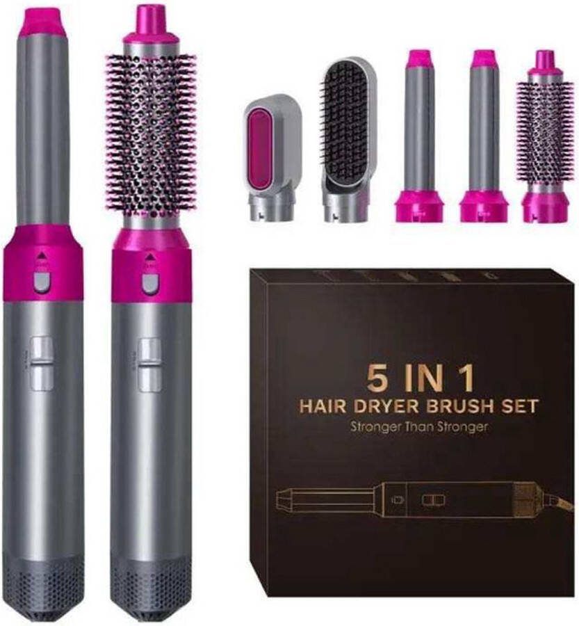 5-in-1 AirStyler Krultang Haardroger Airstyler Hairstyler Krulborstel- Stijlborstel- Multistyler Föhnborstel 5 opzetstukken Krullen Haarverzorging Heteluchtborstel Kort & Lang haar Hairwrap Roze