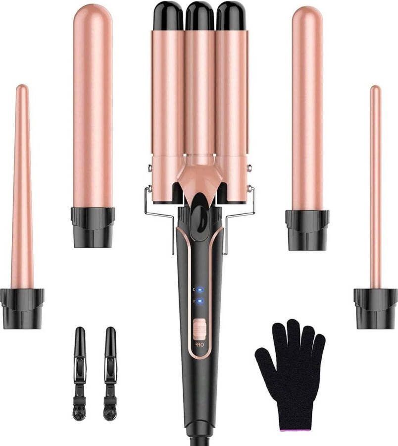 5-in-1 Krultang Set Grote Krullen Keramische Krulspelden Met Accessoires Temperatuurregeling