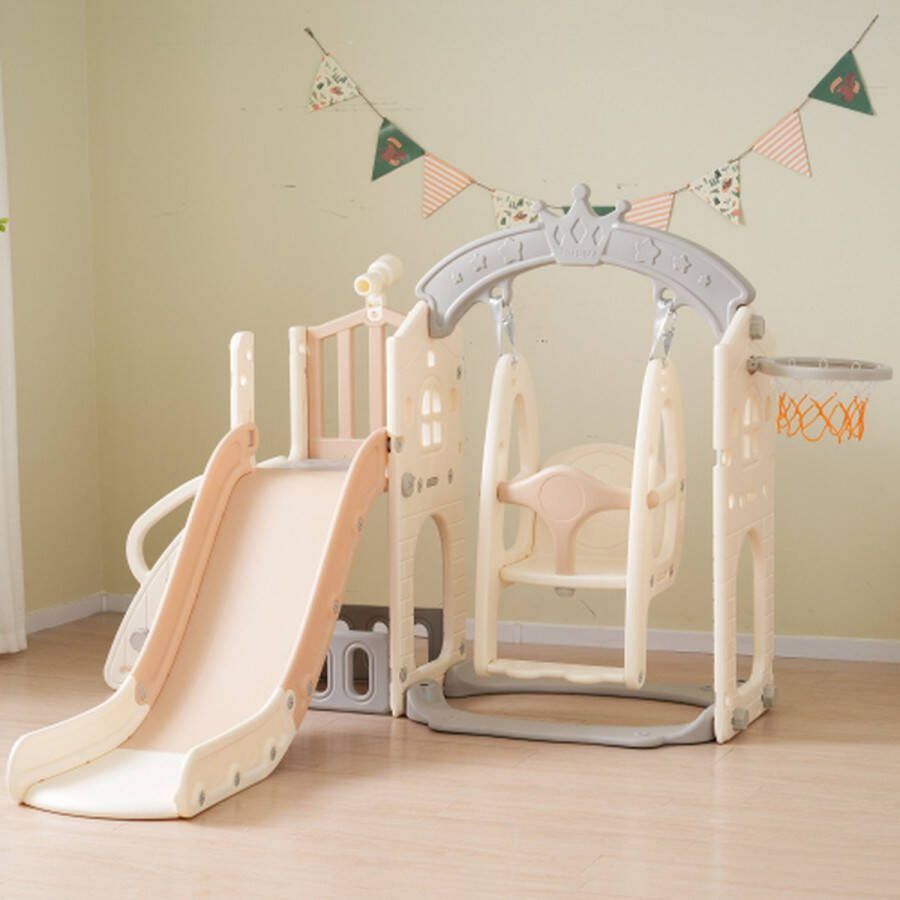 5-in-1 multifunctionele kinderspeelset met schommel glijbaan klimladder basketbalring telescoop en opbergbox perfecte speeltuin voor binnen en buiten