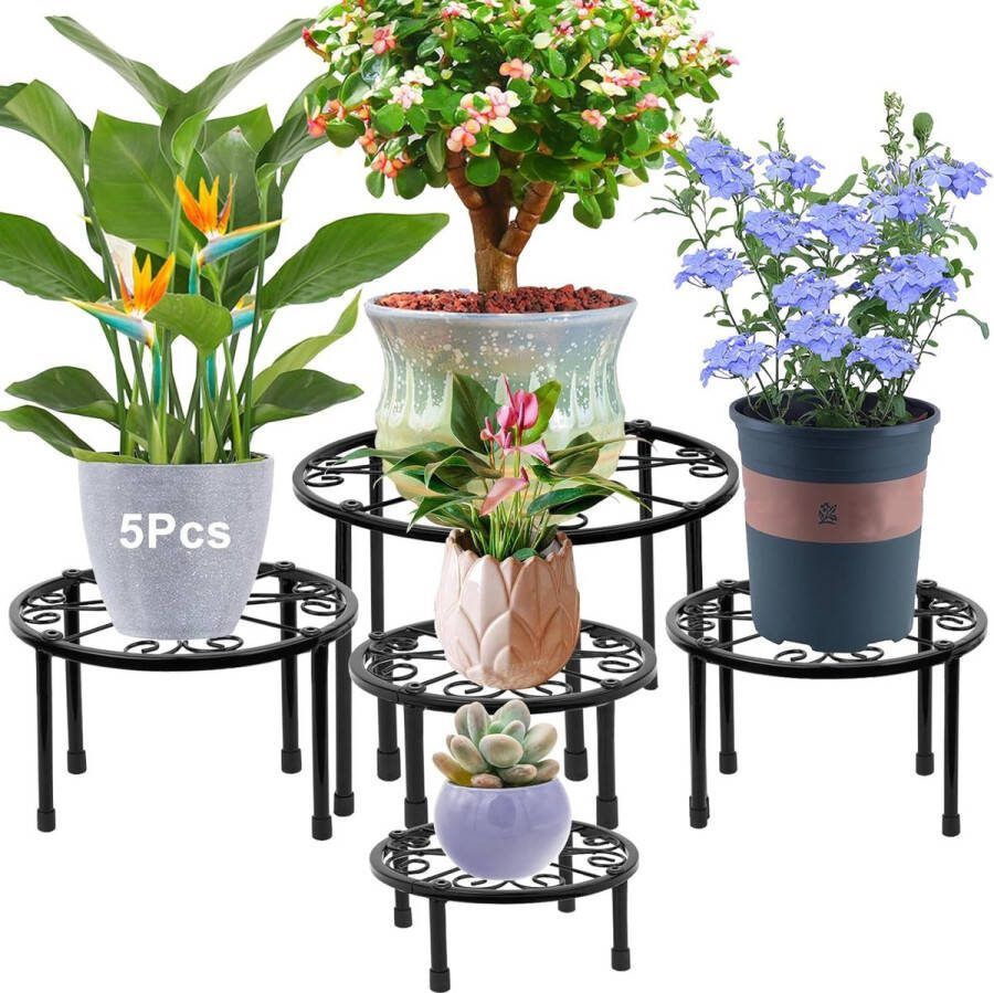 5-in-1 set metalen bloemenstandaard zwart woonkamer bloemenkruk tuin voor binnen buiten gebruik bloemenplank balkon plantenplank decoratieve plantentrap binnen buiten decoratie verschillende hoogtes (A)