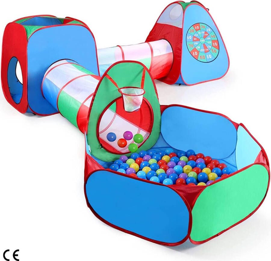 5-in-1 Speeltent voor Kinderen Interactieve Tunneltent en Speelgoedtent Voor Binnen en Buiten Opbergtas Inbegrepen (Exclusief Ballen)