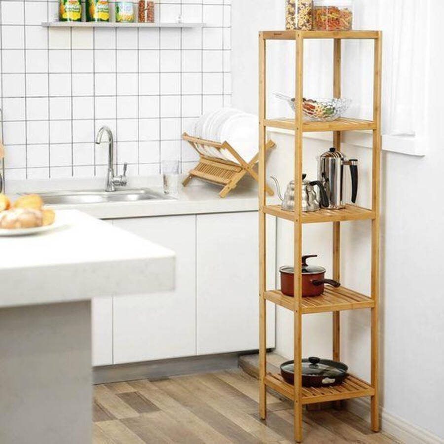 5-laags badkamerplank van bamboe staande plank keukenplank 33 x 33 x 146 cm smal voor krappe ruimtes woonkamer slaapkamer BCB55Y