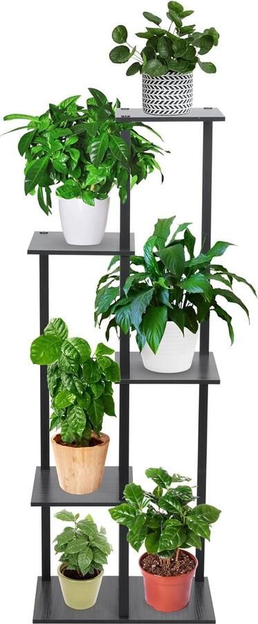 5-laags bloemenplank plantenplank meerlaagse bloemenstandaard 105x38x23cm plantenstandaard voor binnenbalkondecoratie (zwart)