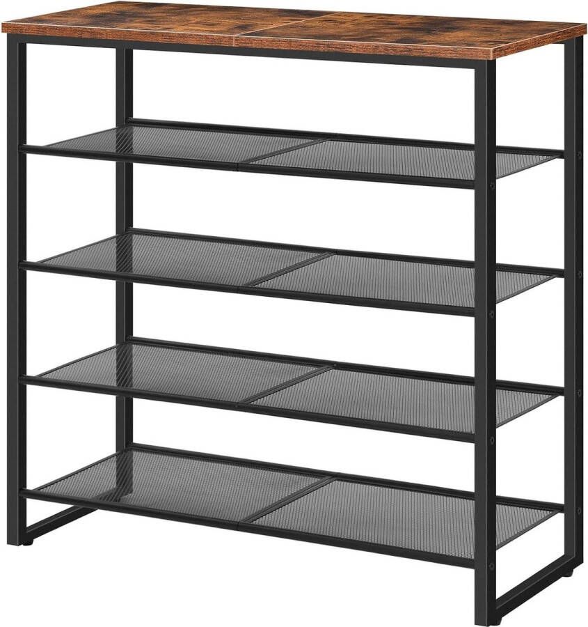 5-laags schoenenrek voor 16-20 paar industriële schoenstandaard metalen frame ruimtebesparend voor toegang woonkamer vintage bruin-zwart EBF58XJ01 Schoenenrek