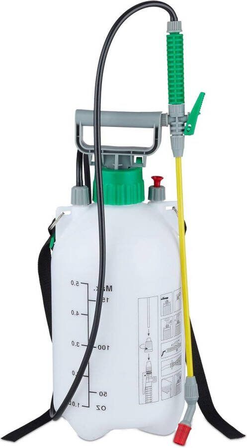 5 liter drukspuit met slang en lans universeel voor in de tuin 3 bar verstelbare kop wit