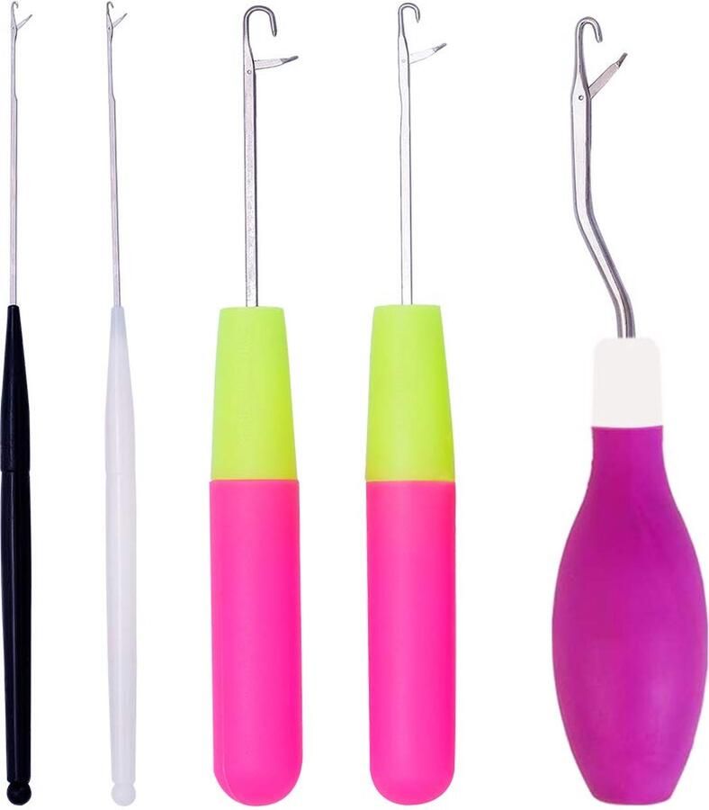 5 maten latch haak kit haaknaald set haarverlenging naald kleurrijke knopnaald haar haaknaald gebogen microring naald crochet naald voor haarverlenging of tapijt ie