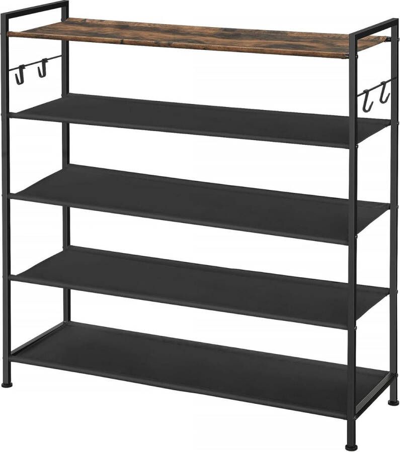 5-niveau metalen schoenenrek voor 20-25 paar schoenen vintage bruin-zwart 29x89x92 5cm