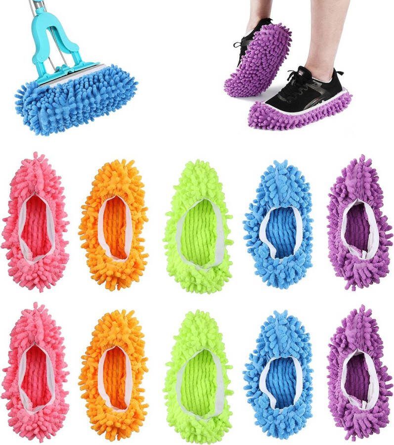 5 paar mopschoenen vloerwisser pantoffels herbruikbare microvezel stofmop sokken voor thuis vloer stof vuil haren reiniging 5 kleuren