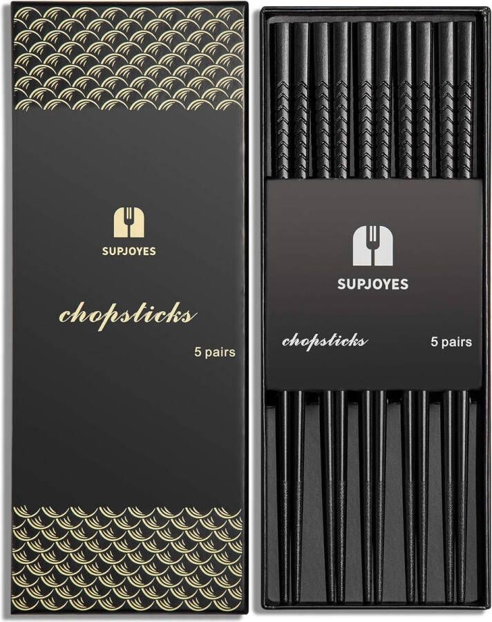 5 Pairs of Fibreglass Chopsticks Black Reusable Japanese Chopsticks Suitable for Dishwashers 24 cm Non-Slip Sticks