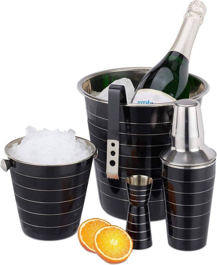 5-Piece Cocktail Shaker Set Stainless Steel Shaker with 500ml Volume Ice Bucket Tongs Bottle Cooler Measuring Cup Black